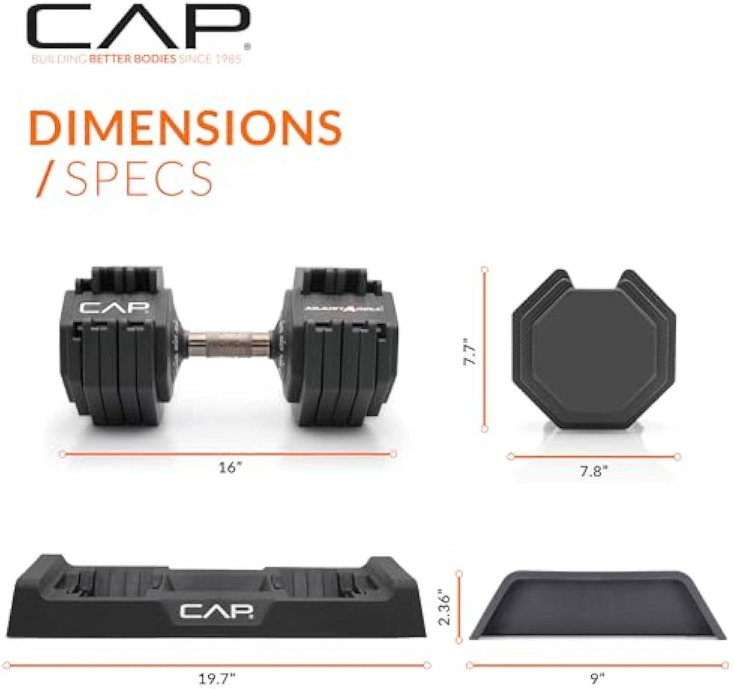CAP Barbell ADJUSTABELL Adjustable 55 lb Hex Dumbbell Weights - Singles & Pairs | Multiple Handle Options