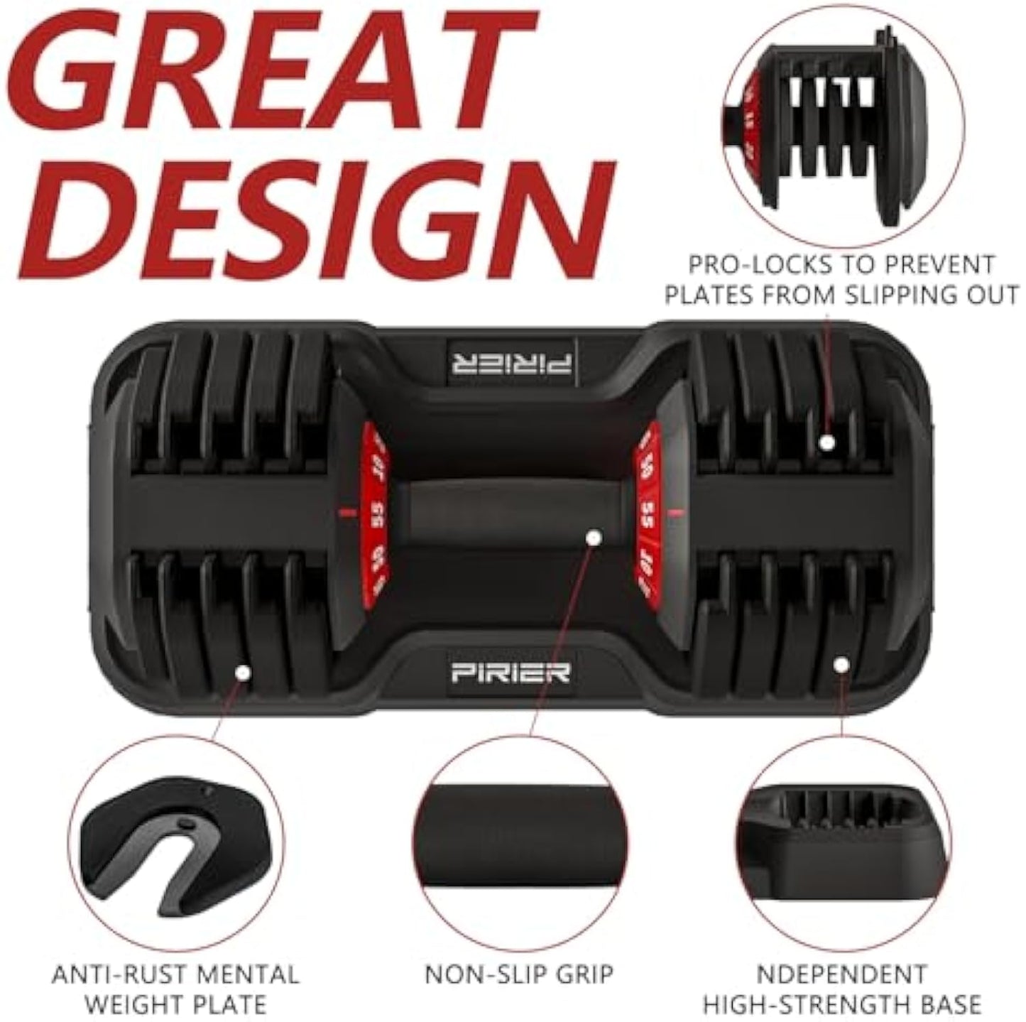 Adjustable Dumbbell 55LB Single Dumbbell 10 Weight Options, Anti-Slip Metal Handle, Perfect for Home Fitness Training