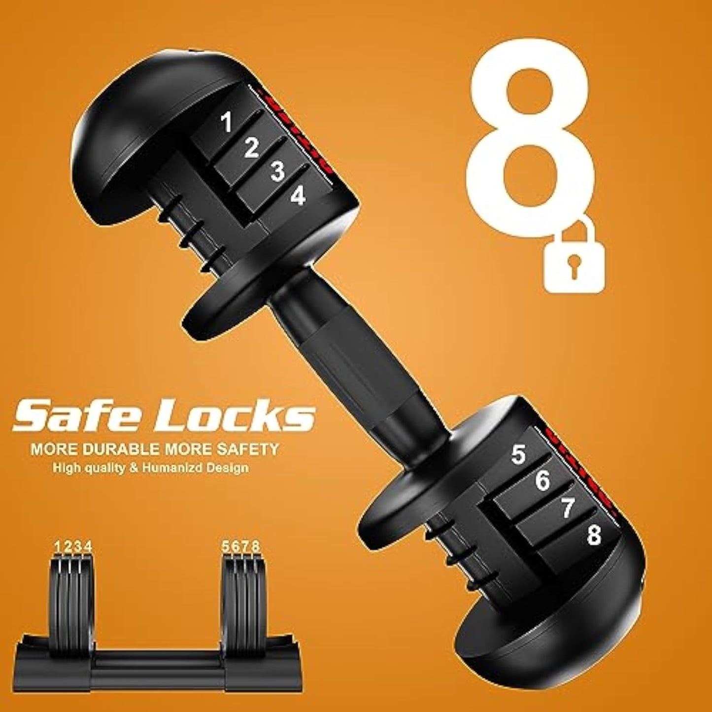 52LB Adjustable Dumbbell Set with Tray for Workout Strength Training Fitness, Adjustable Weight Dial Dumbbell with Anti-Slip Handle and Weight Plate for Home Exercise