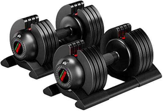 52LB Adjustable Dumbbell Set with Tray for Workout Strength Training Fitness, Adjustable Weight Dial Dumbbell with Anti-Slip Handle and Weight Plate for Home Exercise