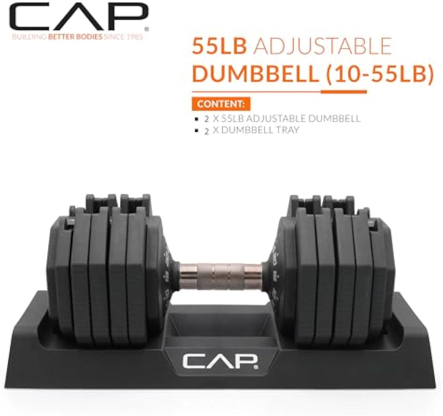 CAP Barbell ADJUSTABELL Adjustable 55 lb Hex Dumbbell Weights - Singles & Pairs | Multiple Handle Options