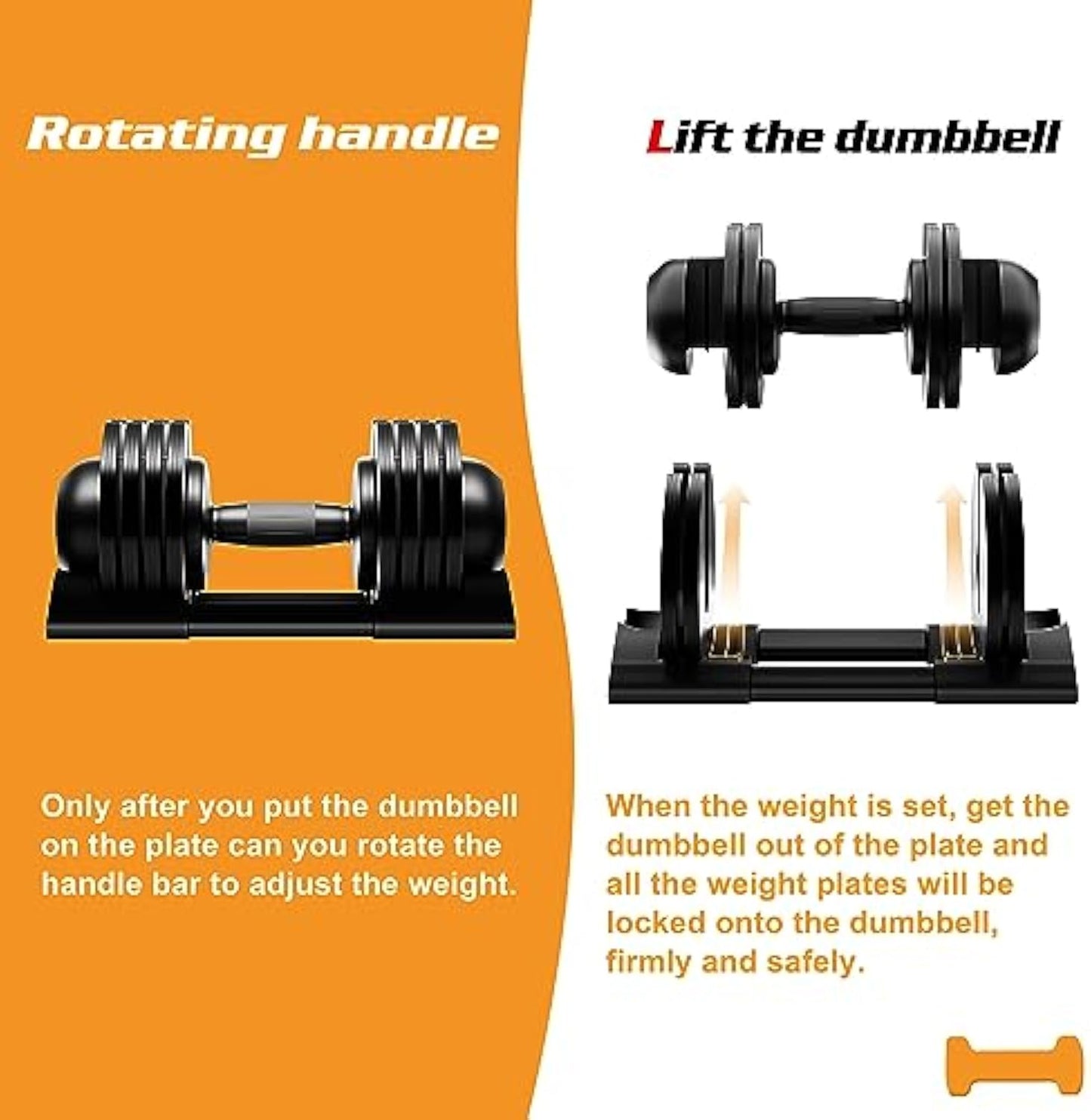 52LB Adjustable Dumbbell Set with Tray for Workout Strength Training Fitness, Adjustable Weight Dial Dumbbell with Anti-Slip Handle and Weight Plate for Home Exercise
